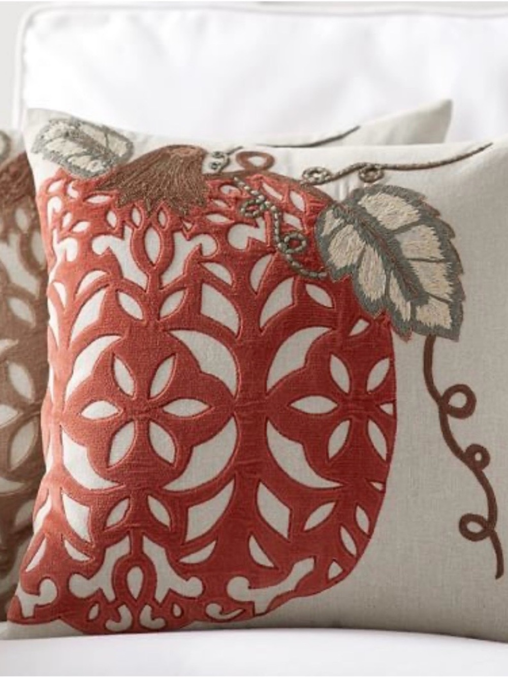 Set Of 2 Pottery Barn Fall Pumpkin Farmhouse Embroidered Pillow Covers 18x18